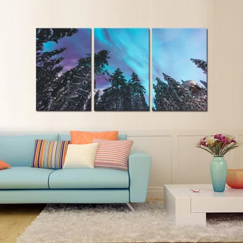 3 Kusy Plátne, Plagát, Maľovanie Aurora Borealis Tlače pre Miestnosti Dekorácie Ihličnatého Lesa HD Obraz Domova Plagát