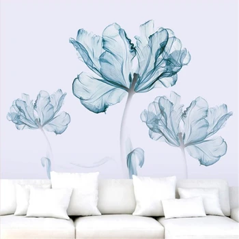 DIY Tvorivé modrý kvet samolepky na stenu pohovkou, spálňa, izba teplé pozadí stenu, dekorácie, nálepky Pre Deti Izby Domova