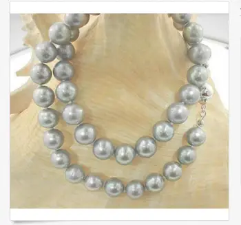 Elegantné 12-13mm sout mora kola strieborné sivý perlový náhrdelník 38inch 925s KKK
