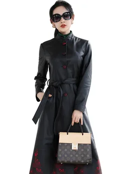 Jeseň Jar Reálne Originálne Kožené Bundy Ženy Oblečenie 2020 Streetwear Kórejský Vintage Ovčej Kabát Výšivky Ženy Topy