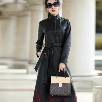 Jeseň Jar Reálne Originálne Kožené Bundy Ženy Oblečenie 2020 Streetwear Kórejský Vintage Ovčej Kabát Výšivky Ženy Topy