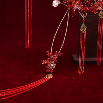 JaneVini Nádherný Čínske Svadobné Kytice Ventilátor Typ Umelé Červené Motýľ Kvety Perly Strapce Kovu, Ventilátorom, Svadobné Doplnky