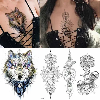 25 Vzor Ženy Tetovanie Nálepky Black Geometrické Planéty Dočasné Tetovanie Mužov Galaxy Vlk Nepremokavé Tetovanie Čierne Medúzy Reťazca