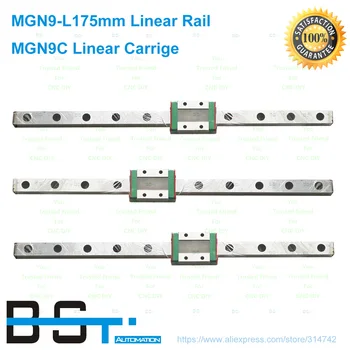 BSTMOTION 3pc MR9 Lineárne vodiacej koľajnice 175 + 3pc MGN MGN9C Bloky prepravu pre CNC X Y Z Osi