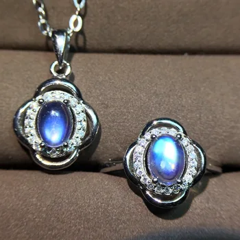 KJJEAXCMY nádherné šperky čistého striebra 925 s prírodnými moonlight kamenné Dievča Šperky nastavovací Krúžok Prívesok 2 kusy.