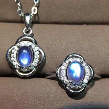 KJJEAXCMY nádherné šperky čistého striebra 925 s prírodnými moonlight kamenné Dievča Šperky nastavovací Krúžok Prívesok 2 kusy.