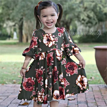 3-8 rokov Jeseň deti oblečenie dievča kvetina princezná šaty dievčatá šaty s dlhým rukávom deti oblečenie, kostýmy pre batoľa dievčatá
