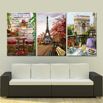 Modulárny Plátno, Vytlačí Plagát Steny V Obývacej Izbe Umenia 3 Kusy Paríži, Krajinomaľbou Obrázkov Pozadia Domova Rámy