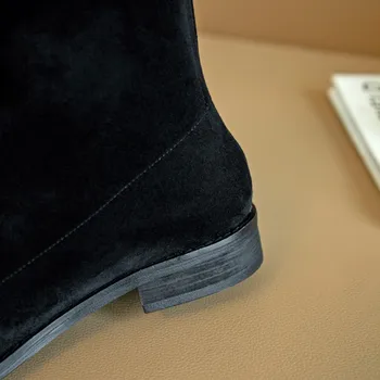 MLJUESE 2021 ženy ČLENKOVÁ obuv Hovädzie kože+stádo Zime krátke plyšové Štvorcové Prst na zips Nízke podpätky ženské topánky veľkosť 40