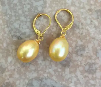 Pár obrovský 9-11 mm south sea barokový gold pearl náušnice 14k