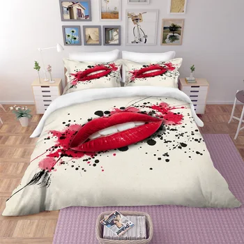Červené Pery Láska posteľná bielizeň Kryt 3d Sexy Vytlačené Bielizeň Kryt obliečka na Vankúš Luxusné Mikrovlákna Dole Cumlík Kryt 2/3ks
