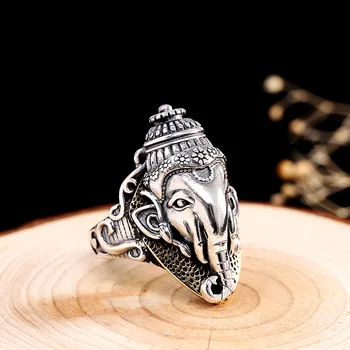 Uglyless Thajsko Kultúrne Totem Zvieratá Slony Prstene pre Mužov Osobné Široký Krúžky Thai Striebro Slony Exotických Šperkov