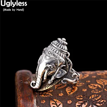 Uglyless Thajsko Kultúrne Totem Zvieratá Slony Prstene pre Mužov Osobné Široký Krúžky Thai Striebro Slony Exotických Šperkov