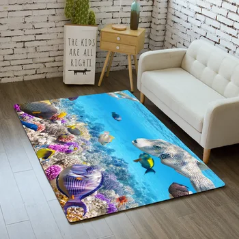 Nordic Štýl 3D Tlač Ocean World Super Mäkký, Zamatový Obývacia Izba Koberec Spálňa Rohože Kúpeľňa Mat Rohožky Nohy Pad