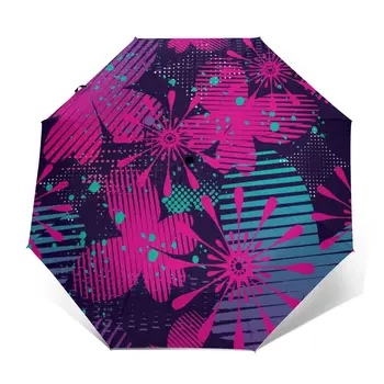 Automatický Dáždnik Abstraktné Kvetinový Motýľ tri-fold dáždnik ženy muži dážď dáždnik