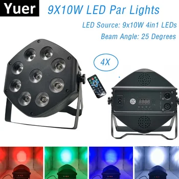 LED Par Svetlo RGBW 9X10W Disco Umývanie Svetlo Dj Zariadenia DMX 512 LED Uplights Fáze svetelný Efekt Dj Projektor Disco Svadby
