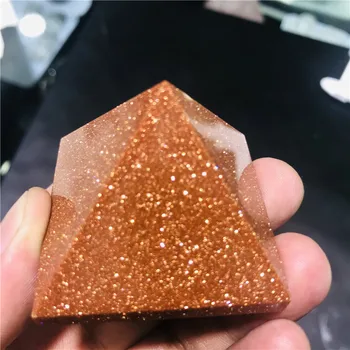 4 cm Prírodný Zlatého piesku, kamennej Pyramídy Kremeň vzorky minerálnych rock uzdravenie Odstrániť negatívnu energiu domova
