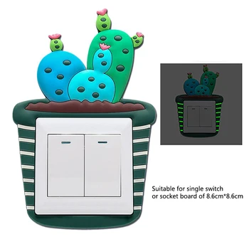 Predaj 1PC Roztomilý Fluorescenčné Deti Cartoon 3D Kaktus Zásuvky Svietiace Svetlo Silikónové On-off vypínač Nálepky Prepínač Domáce Dekorácie