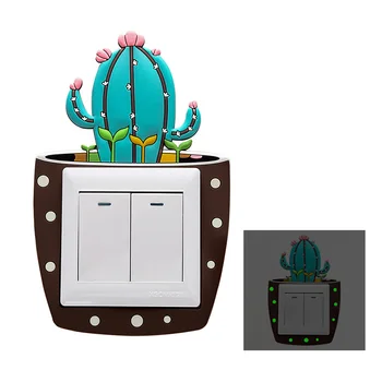 Predaj 1PC Roztomilý Fluorescenčné Deti Cartoon 3D Kaktus Zásuvky Svietiace Svetlo Silikónové On-off vypínač Nálepky Prepínač Domáce Dekorácie