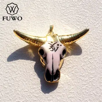 FUWO Prírodné Živice Longhorn Dobytka Lebky Prívesok 24K Gold elektrolyticky pokrývajú Mosadze Vysoko Kvalitné Buffalo Šperky Veľkoobchod PD055