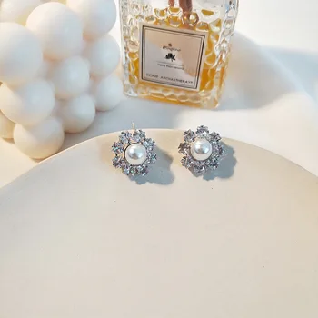 JoiasHome Pearl Stud Náušnice pre Ženy Geometrie Striebro 925 Šperky Námestie AAA Zirkón Žena Luxusné Elegantné Ušné Štuple pre Svadbu