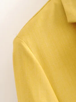 Wixra Ženy Blejzre Jediné Tlačidlo Vrecká Žltá Jar Jeseň Pevné Bundy S Drážkou Vrchné Oblečenie S Oknami Topy