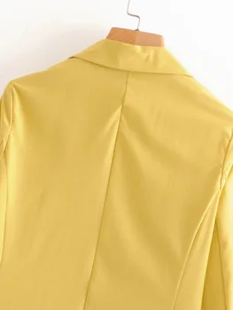 Wixra Ženy Blejzre Jediné Tlačidlo Vrecká Žltá Jar Jeseň Pevné Bundy S Drážkou Vrchné Oblečenie S Oknami Topy