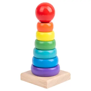 Rainbow Tower Rainbow Nastaviť Stĺpec Vzdelávania V Ranom Detstve Farba Číslo Poznanie Drevené Krúžok Vzdelávacie Hračka