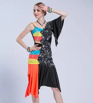 Tanec latinskej šaty žien vlastné salsa šaty latinskej šaty dievča ballroom dance latinskej šaty rainbow lycra