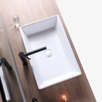 Povodie Kúpeľňa Keramické Umývadlo Biele Vyššie Počítadlo Povodí s Odvodňovacie Potrubie Šampón Drezy 60*40*16 cm