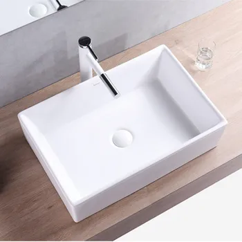 Povodie Kúpeľňa Keramické Umývadlo Biele Vyššie Počítadlo Povodí s Odvodňovacie Potrubie Šampón Drezy 60*40*16 cm