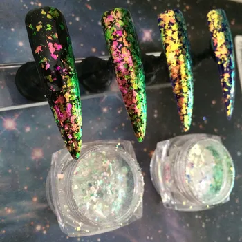 KOMBINOVANÝ! 2 poháre Chameleon Vločky Magický Účinok Vločka Chrome Pigment Nechtov Prášok Lesk Flitrami Nail Art Gel lak na Nechty Manikúra