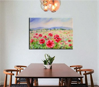 Populárne Umenie, Ručne Maľované Moderné Krajiny olejomaľba Na Plátne Nástenné Maľby pre Domova Červené Kvety na Tráve Olej Obrázok