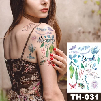 Nepremokavé Dočasné Tetovanie Nálepky Malý kvet, motýľ vták vzor Vody Prenos Daisy borovicová šiška body art flash falošné tetovanie