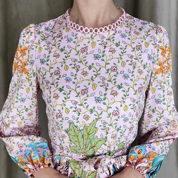 Dlhé Šaty 2020 Jeseň Nové Žien Nádherný Bežné Strany Svietidla Rukáv Phoenix Kvetina Tlače Vintage Elegantné Šaty