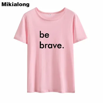 Mikialong 2018 BYŤ STATOČNÝ List Tlač Tričko Ženy Kawaii T-shirt Vintage O-krku Lete Dámy Top Tee Tričko Femme Ropa Mujer