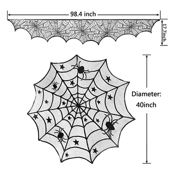 Kolo Čipky Tabuľka Vňaťou Black Spider Obrus a Krbom Spider Dekorácie Čipky Pavučina pre Halloween Okno