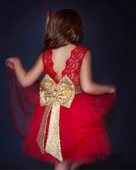 Módne Detské dievčenské oblečenie kvet dievčatá svadobné šaty Červené bridesmaid, Letné veľký luk pircess šaty vestidos