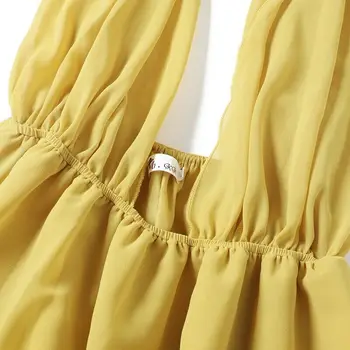 2020 Ženy V Krku Šaty Kríž Čipky Žltá Šifón Dlho Maxi Letné Šaty Plus Veľkosti Strán Elegantný Bežné Maxi Šaty Pláže