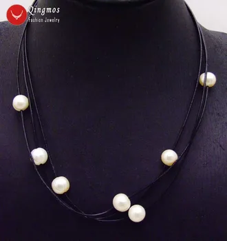 Qingmos Prírodné Sladkovodné White Pearl Náhrdelník Prívesok pre Ženy s 10-11 mm Zemiakov Perlový Náhrdelník 3 Pramene 19-21