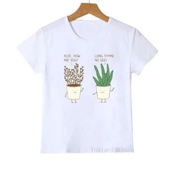 Vogue roztomilý kaktus rastlín záhrada etiketa vytlačené t shirt dievčatá/chlapci graphic tee tričko harajuku kawaii deti oblečenie letné topy