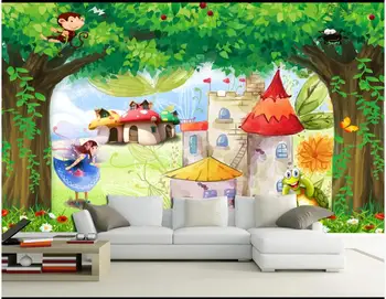 Vlastné nástenné 3d foto tapety na Lesnú zver hrad scenérie cartoon detskej izbe tapety na steny 3 d v kotúčoch domova