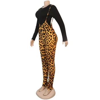 Jeseň Žien Nastaviť Dlho Sleeeve Tee Top Leopard Romper Nohavice Zodpovedajúce Nastavenie Tepláková súprava Fitness Dve Kus Oblečenie