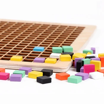 370Pcs Drevené Mozaiky, Puzzle Tvar Vzor Bloky s 8 Farbami Pixel Dosková Hra Kmeňových Hračky Darček pre Deti