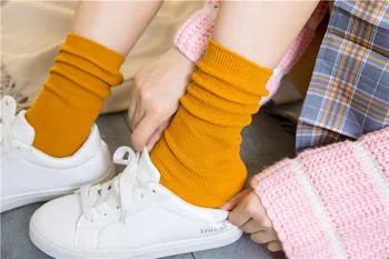 Vysoko Kvalitné Japonské Vysokej Školy Dievčatá Vysoké Ponožky Voľné Tuhé Farby Dvojitej Ihly, Pletacie Bavlna Dlhé Ponožky Ženy