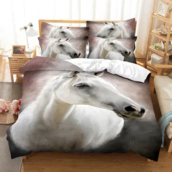 3D Vytlačené posteľná bielizeň Nastaviť Zvierat Kôň Obliečky Farebné a Živé Posteľ scénograf posteľná bielizeň Twin Set Plný Kráľovná Kráľ