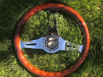 Univerzálny vysoko kvalitné 350mm /14inch/35 cm Drevené Phoebe Pokovovanie pretekárske auto volant s horn