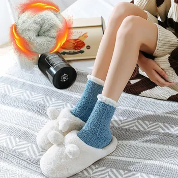 5 párov žien hrubé zimné ponožky mäkké podlahy spanie Kawaii ponožky farebné krásne teplá biela nylonové ponožky