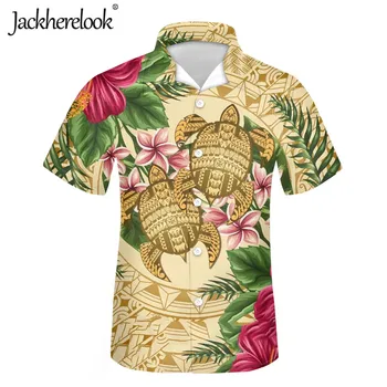Jackherelook Hot Predaj Havajské Mužov Košele Vintage Korytnačka Ibištek Samoan Krátky Rukáv Muž Tlačidlo Hore, Blúzky, Streetwear Camisas