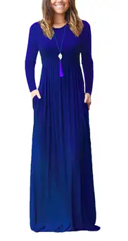 Elegantný dlhý rukáv pevné max žena šaty multi-color o-krku dĺžka podlahy jar a na jeseň ženské šaty